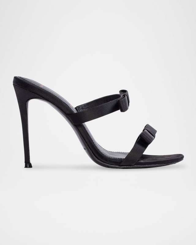 Satin Dual-Bow Slide Sandals